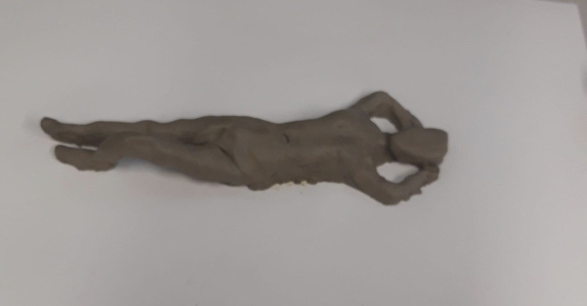lanie_model's tweet photo. Loving this drawing of my pose by talented student. Good capture and like the co,ours too.  See, I was even made sculptured in clay by HND students’, 3D effect.  #laniemodel #lifedrawing #claysculpture, #lifeart #recliningpose #3dpose #artistsmodel https://t.co/ENLBNr3TvU