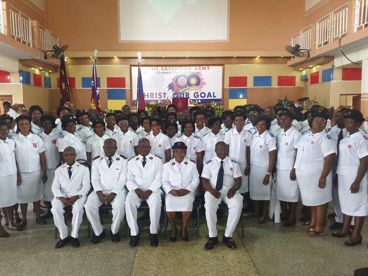 SalArmyGh's tweet photo. It has been an exciting weekend in the Ashanti Central Division. The Salvation Army in Kumasi received the Centenary Colours, commissioned 83 Divisional Songsters, and at the Chief’s Palace in Fomena a presentation with the Kente cloth was given. https://t.co/EmpGIM9NIR