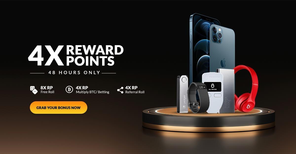 freebitco's tweet photo. 4X Reward Points (RP) promotion is LIVE 

Redeem your RP on the Rewards page for iPhones, Hardware Wallets, Gift Cards, Free BTC, and much more...

#FreeBitcoin #Bitcoin #BTC 
#Rewards #RewardsPoints #Crypto #cryptocurrencies #CryptocurrencyNews https://t.co/tB3TXFg7F1