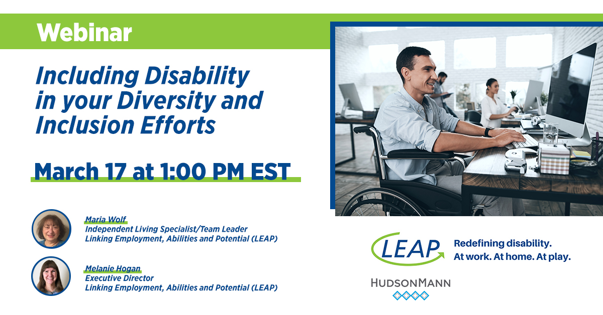 HudsonMann's tweet photo. Join us March 17 at 1 PM EST for: Including Disability in your Diversity and Inclusion Efforts, presented by @LEAPOhio
https://t.co/jmaFyVwsyW https://t.co/frSJuGtvYz