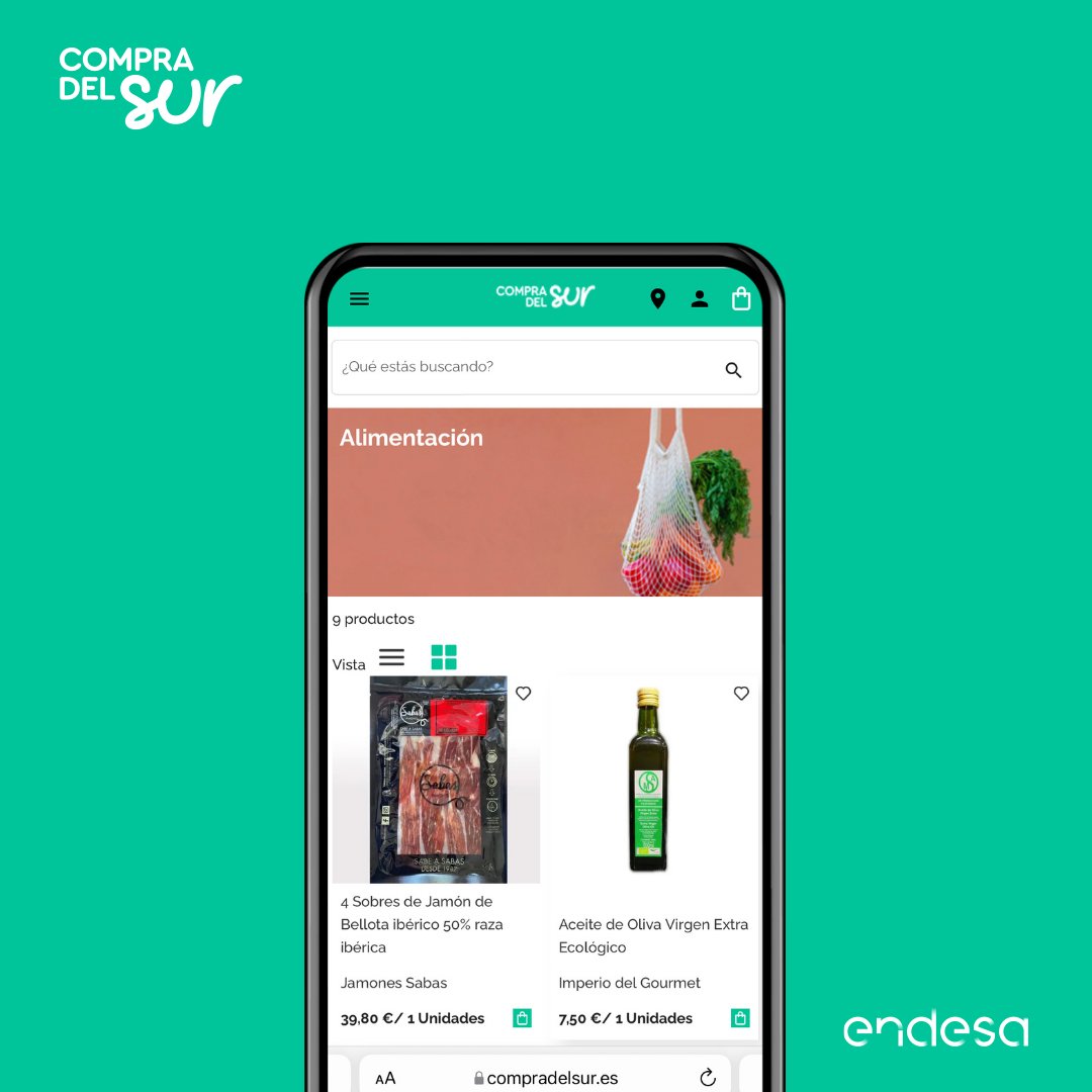compra_sur's tweet photo. ¿Qué producto/servicio estás buscando? 🤔

¡Vente a https://t.co/VDfWJZJ7FJ y conoce los que te ofrecen los #negocios de #Andalucía! 

Apuesta por lo nuestro: #SOYSUR 🟩⬜🟩

#CompradelSur, el marketplace de los negocios de Andalucía, impulsado por @Endesa. https://t.co/p9ukCAQfxi