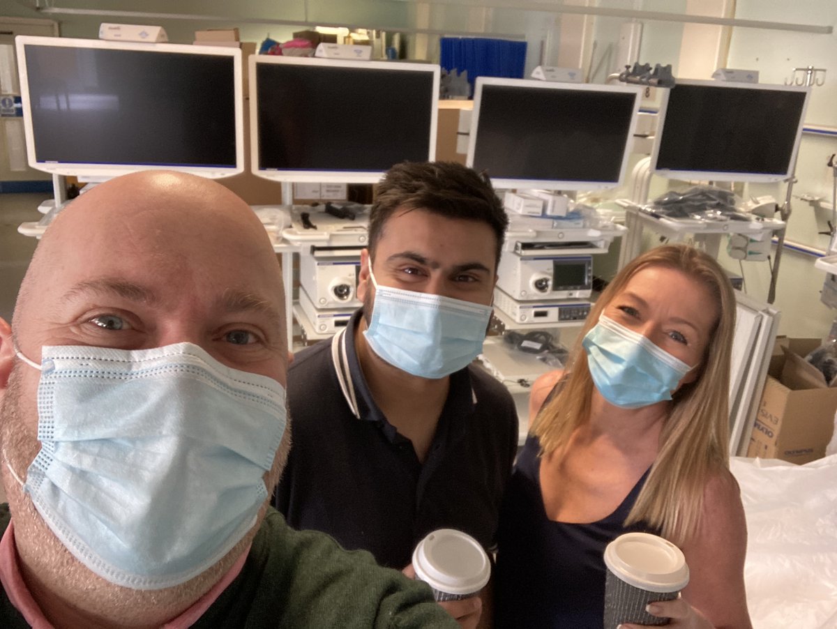 jonorouse's tweet photo. Taking a quick coffee break with @LanaOM4 and Jaspal during the installation of the new stacks @ULHT_News Grantham &amp; District Hospital #endoscopy #urology #workingtogetherfortomorrow https://t.co/W17xTASKpa