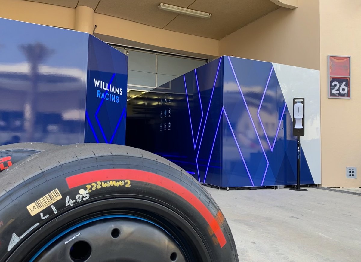 GDS_GDS's tweet photo. Our @williamsf1 walling is all set up and ready in the Bahrain paddock ahead of Formula 1 pre-season testing and the season opening race, at the @BAH_Int_Circuit. 

#F1 #F1Testing #Bahrain #SeamlessWalling https://t.co/IeDFQsc2QF