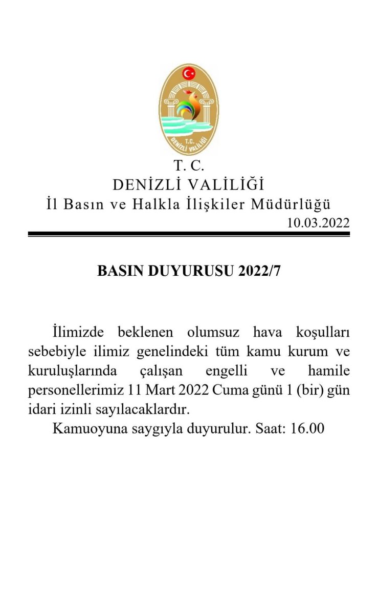 DenizliValiligi's tweet photo. BASIN DUYURUSU ⬇️ https://t.co/d8AMOJhNtV