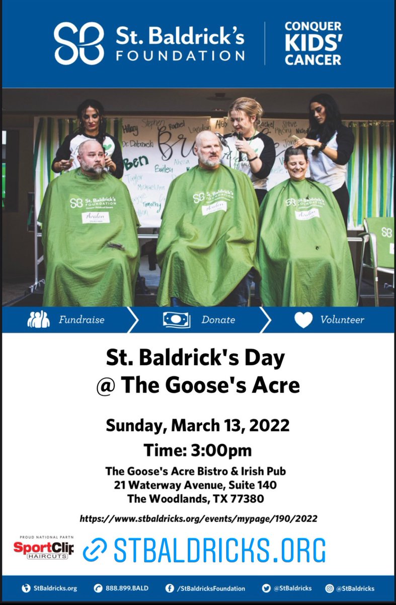TheGoosesAcre1's tweet photo. #StBaldricksDay at #TheGoose
Come #BraveTheShave💈
SUN March 13th from 3PM

Watch, Participate, Donate
 #ChildhoodCancerResearch 

Proceeds Benefiting the @StBaldricks Foundation &amp; their Research of #ChildhoodCancer 

See details/donate at the link below:

https://t.co/ErQvtPV4Iu https://t.co/VpCO8cwrKd