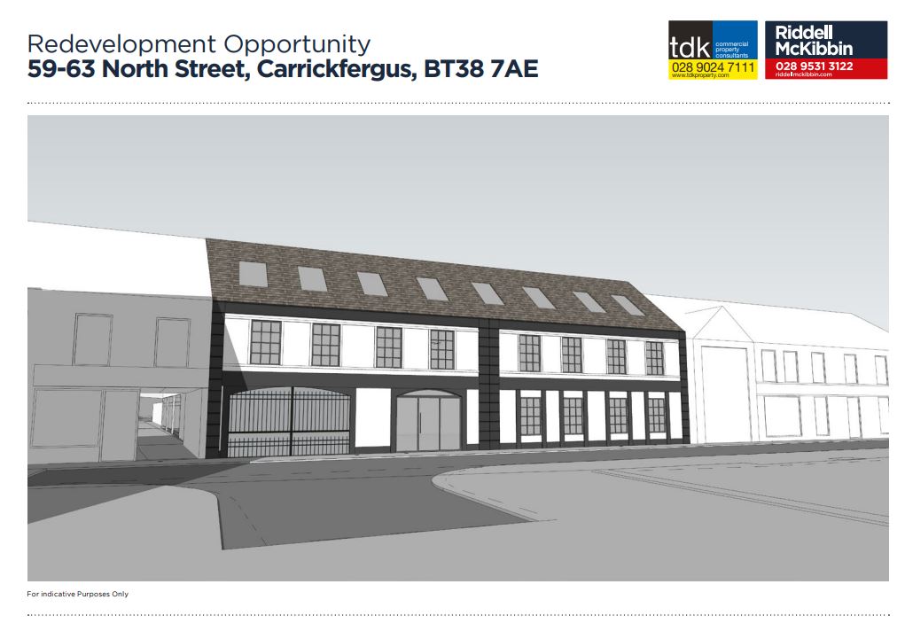 NEW INSTRUCTION | FOR SALE
Development Opportunity
North Street, Carrickfergus
Town Centre Site extending to c.0.20 acres
Located in an area of Social Housing Need
Contact Riddellmckibbin.com 028 9531 3122 or  joint agents <a href="/tdk_property/">TDK Property</a> 028 9024 7111 for further information