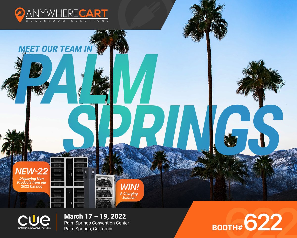 AnywhereCart's tweet photo. We're coming to Palm Springs ☀️ for QUE conference March 17-19! We'll be showcasing New Products from our 2022 catalog! See you at booth 622!  #QUE #QUE22 https://t.co/tFOfApiRJx