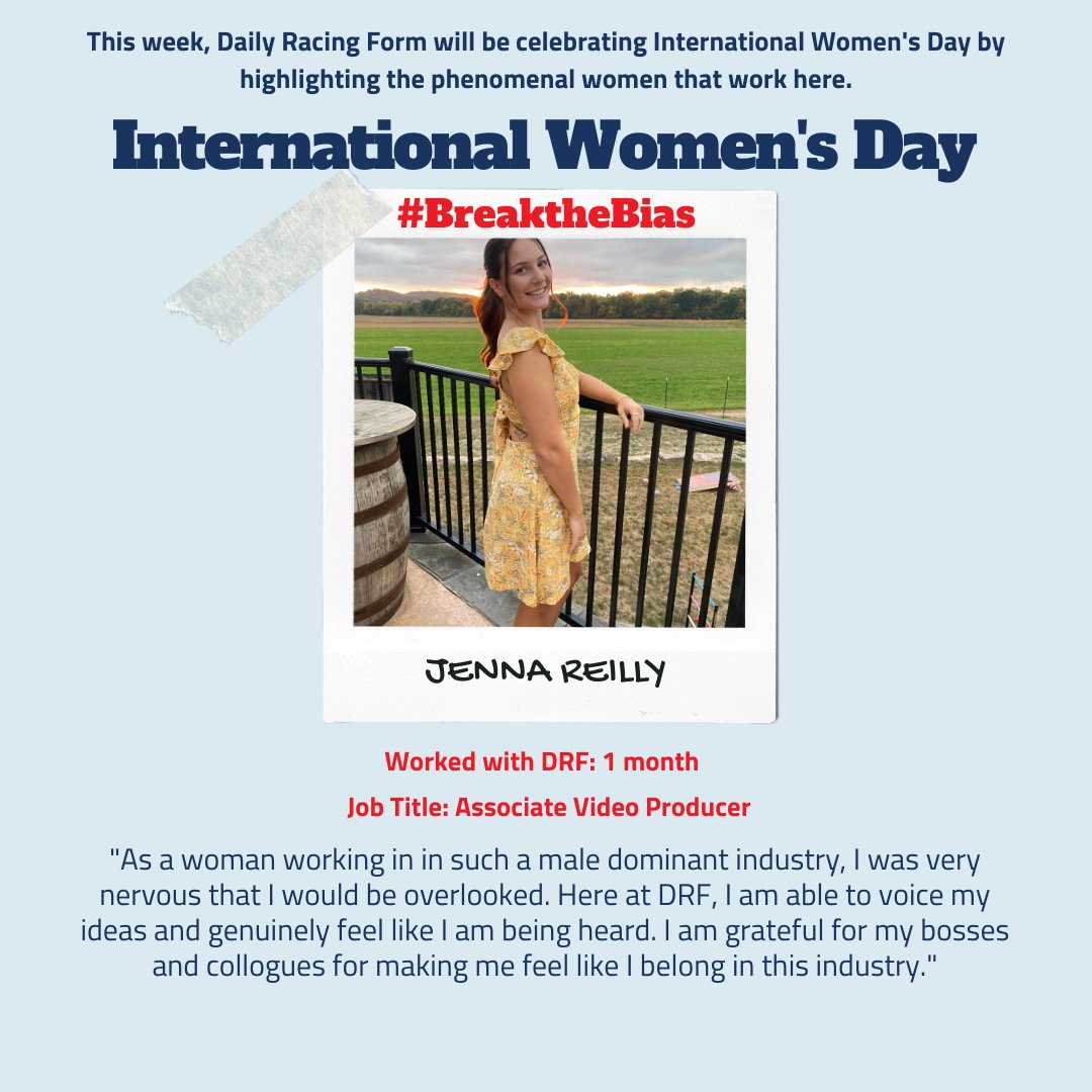 DailyRacingForm's tweet photo. Today we will wrap up our celebration of #InternationalWomensDay, which heads up Women's History Month, by highlighting yet another amazing woman that works at #DRF!  Meet Jenna Reilly! https://t.co/oI24qR5K9J