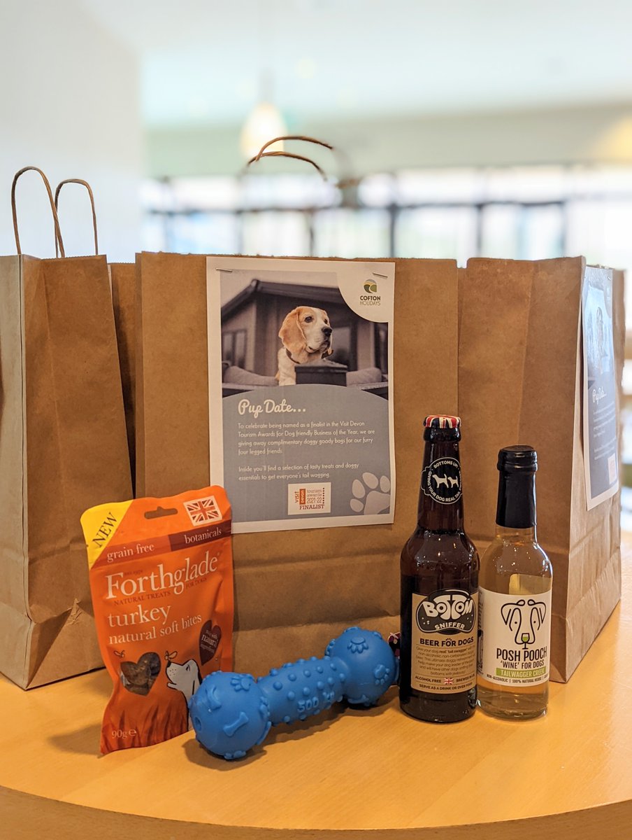 Our doggy goody bags are ready to go. Pop in to Amelia's to pick one up for your four legged friend to help us celebrate being named a finalist in the @DevonTourAward for Dog Friendly Business of the Year. #DevonTA