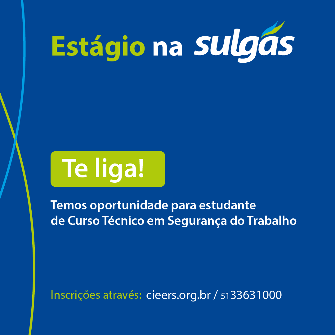 SulgasRS's tweet photo. 🎓 Se você é proativo e está cursando a partir do 2º semestre do curso Técnico em Segurança do Trabalho,  participe do processo seletivo da Sulgás e venha somar seu talento com o nosso.
🖋Inscrições através do https://t.co/sgc72RLyTd
☎️ (51) 3363-1000 #estagios #estagio https://t.co/R3XNctbRaB