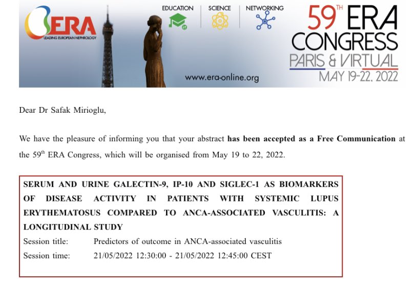 Excited to present our study in #ERA22 as a free communication. Grateful to all contributors starting with Prof. Bahar Artim-Esen. <a href="/uludag_omer/">Omer Uludag</a> <a href="/erdemgurel5/">erdem_gurel_</a> <a href="/SibelVarelci/">Sibel Varelci</a> <a href="/drhyazici/">Halil Yazıcı</a> <a href="/yasozluk/">Yasemin Ozluk</a> <a href="/ERAkidney/">ERA - European Renal Association</a> <a href="/ynptweets/">YNP of ERA</a> <a href="/TurkNefro/">TürkNefrolojiDerneği</a>