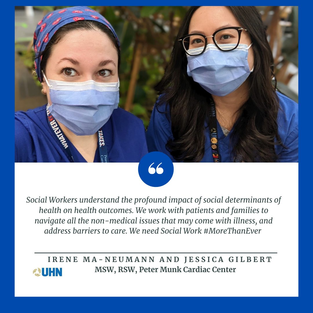 UHNSocialWork's tweet photo. Meet two amazing @UHN #SocialWorkers from @UHN’s @PMunkCardiacCtr! Irene and Jessica describe how Social Workers help patients and families through illness each and everyday. 

#SocialWorkWeek2022 #MoreThanEver @ON_SocialWork @CASW_ACTS @KevinSmithUHN @drbarryrubin https://t.co/9NsAtLQ8U2