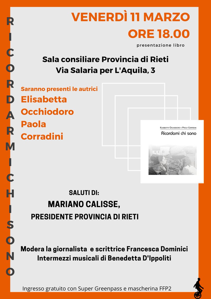 FunamboloEd's tweet image. 📌 Vi aspettiamo domani alla presentazione di "Ricordami chi sono" in compagnia delle autrici Elisabetta Occhiodoro e Paola Corradini!
➡️ Appuntamento alle 18 presso la Sala consiliare della provincia di Rieti 

🔴 non mancate! 🔴