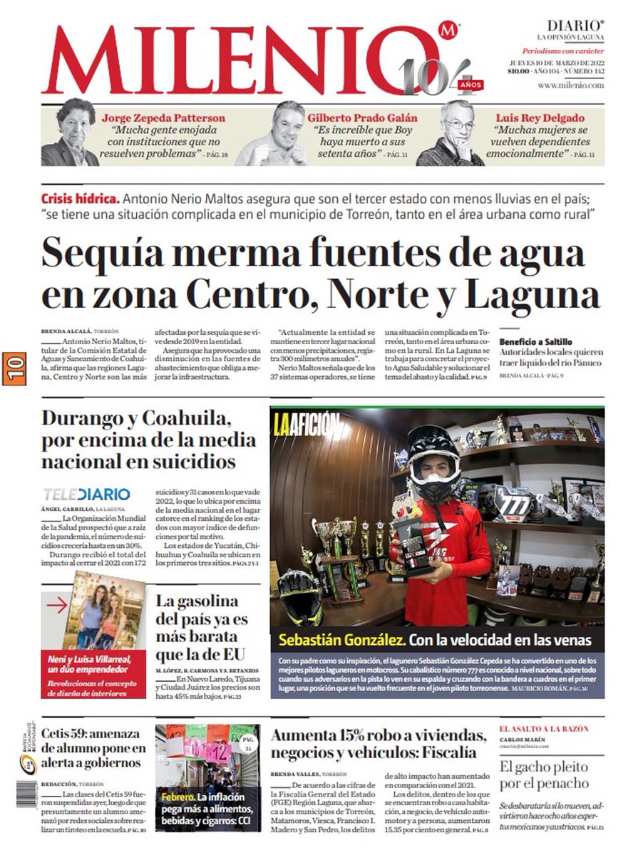MilenioLaguna's tweet photo. ¡Buenos Días! #FelizJueves ☕🌞
Te presentamos la portada de MILENIO LA OPINIÓN LAGUNA: https://t.co/ETWcEqk8DD

La temperatura es de 9° y la máxima será de 29° https://t.co/2N2Q1PwSlk