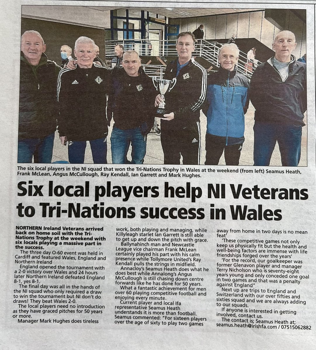 SeamusHeath1's tweet photo. Coverage of our weekend over 60’s tri-nations tournament in #cardiff
NMD locals were a massive part of the NI Veterans squad.
#NeverTooOld #Angus @Franko #yosser #scootey #ray
@WalesVets @EnglandVeterans https://t.co/9FSJkLqrfZ