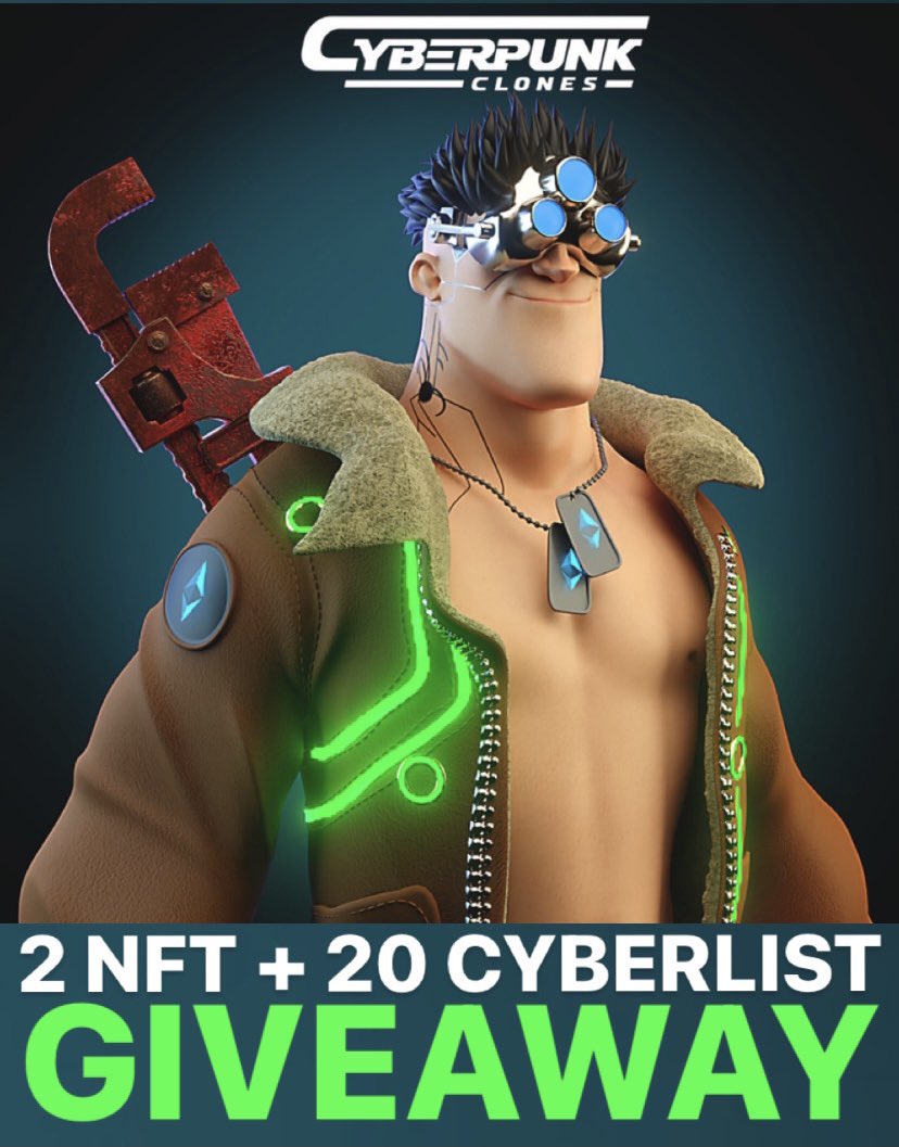 NFT_cyberpunk's tweet photo. 🎉CYBERLIST + NFT GIVEAWAY🎉

🎁We're giving away 2 NFT + 20 Cyberlist spots 🎁

How to enter: ⤵️

1⃣ Follow @NFT_cyberpunk 
2⃣ Tag 1 friend
3⃣ Retweet/Like
4⃣ Join our Discord:https://t.co/ivGjQERVA3

(results in 48h)

Good luck 🚀

#NFTGiveaway  #NFTdrop  #NFTCommmunity #ETH https://t.co/G4n0c0CSqQ