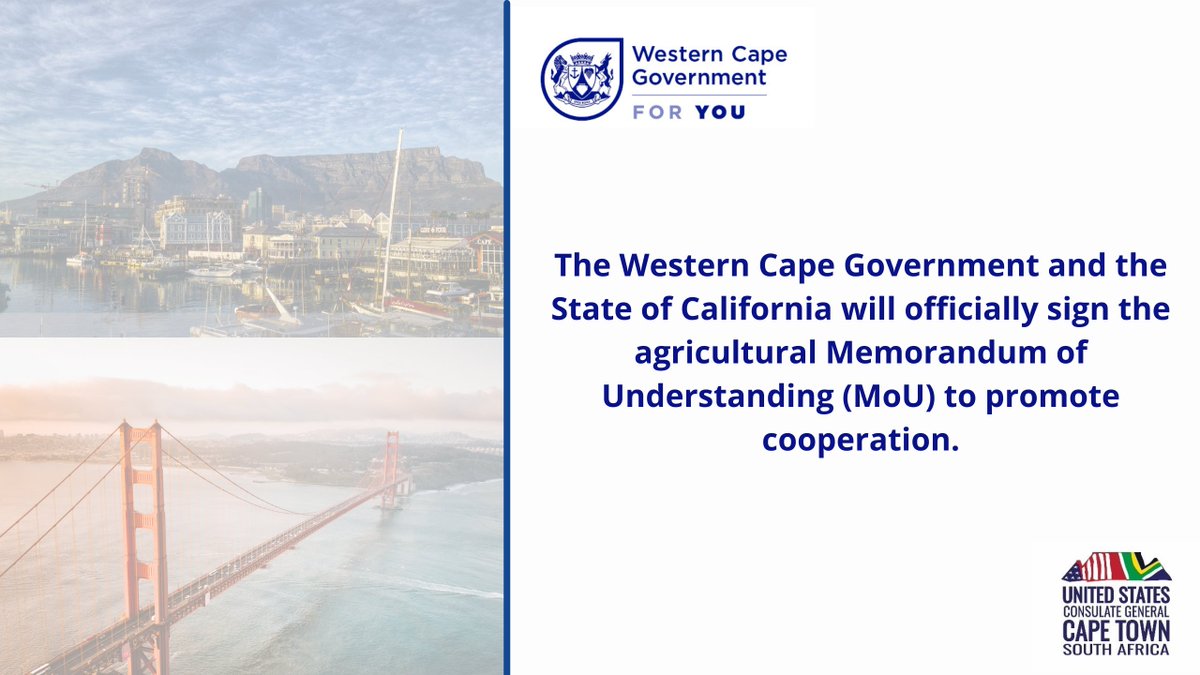 alanwinde's tweet photo. Just 1 days to go ๐๐
Tomorrow, the Western Cape Department of Agriculture #WCDoA and the Californian Department of Food and Agriculture #CDFA will officially sign a Memorandum of Understanding to promote cooperation in agriculture.
Read more here ๐ https://t.co/Vfv67iCfAf https://t.co/E9PLrzSekv