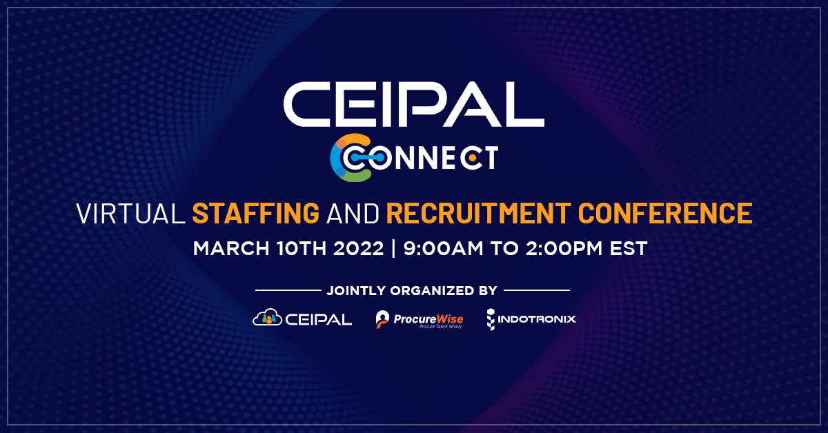 CeipalCorp's tweet photo. Just 1 hour to go for our virtual #staffing & #recruitment conference, #CEIPALConnect! Our day consists of thought leaders from the staffing industry discussing topics you can't miss! Check out our plan for the day: https://t.co/qGF56bTUB2. Register here: https://t.co/L8eMHrGcNV https://t.co/YVv0akuDCE