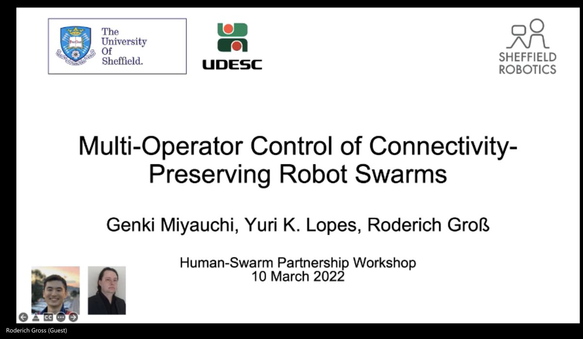 MDivband's tweet photo. Happy to have @RoderichGross with us today. He is presenting their research in controlling swarms with multiple operators #TASwarm22 @tas_hub https://t.co/KfUx1lyv8B