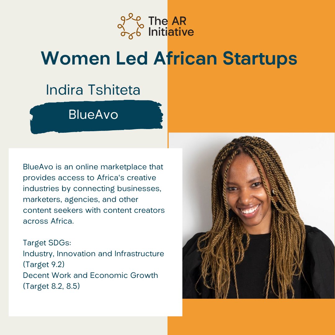 TheARInitiative's tweet photo. Today’s spotlight!
Meet Indira Tshiteta co-founder of @officialBlueAvo a creative talent platform connecting business to creatives. Get to know @dbdiarrabousso, the founder of @thediarrablu -a fashion brand that merges mathematics and technology to prioritize sustainability. #IWD https://t.co/8hXpQUEw1y
