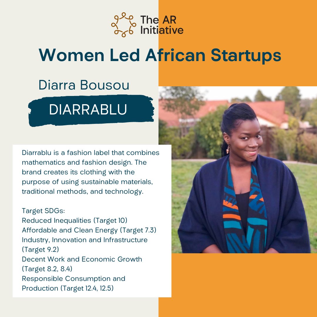 TheARInitiative's tweet photo. Today’s spotlight!
Meet Indira Tshiteta co-founder of @officialBlueAvo a creative talent platform connecting business to creatives. Get to know @dbdiarrabousso, the founder of @thediarrablu -a fashion brand that merges mathematics and technology to prioritize sustainability. #IWD https://t.co/8hXpQUEw1y