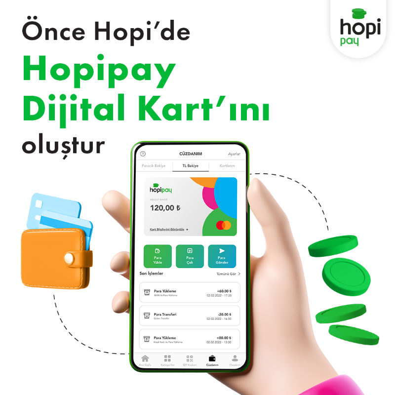 HopiApp's tweet photo. Hopipay Dijital Kart’ı oluşturmak da harcadıkça kazanmak da hop  diye! Hemen Hopi’ni aç, Hopipay Dijital Kart’ın kolaylıklarıyla tanış.