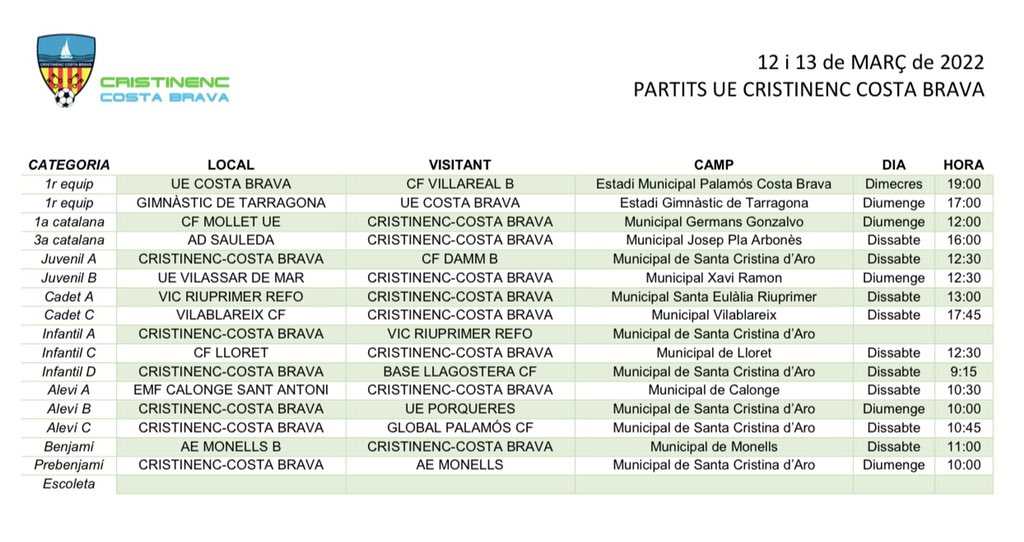 Partits pel cap de setmana! 👊🏼🆙