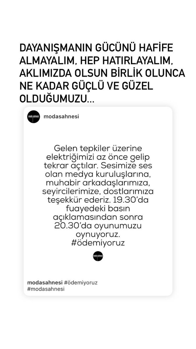 ✌️ 👊 İnat etmek güzel şey! Haklı öfke kıymetli! <a href="/modasahnesi/">moda sahnesi</a> #ödemiyoruz diyerek utanmayı öğretecek size...Sanata destek veriyoruz dediğiniz maskelerinizi düşürecek... Ne o faturalar ödenecek ne de sahne kapanacak!