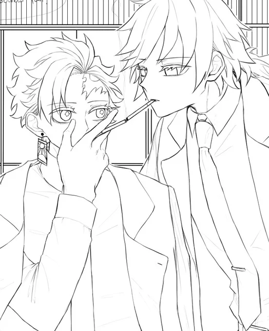 シガーキスする義炭
煙は雰囲気 