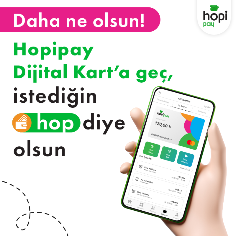 HopiApp's tweet photo. Hopipay Dijital Kart’ı oluşturmak da harcadıkça kazanmak da hop  diye! Hemen Hopi’ni aç, Hopipay Dijital Kart’ın kolaylıklarıyla tanış.