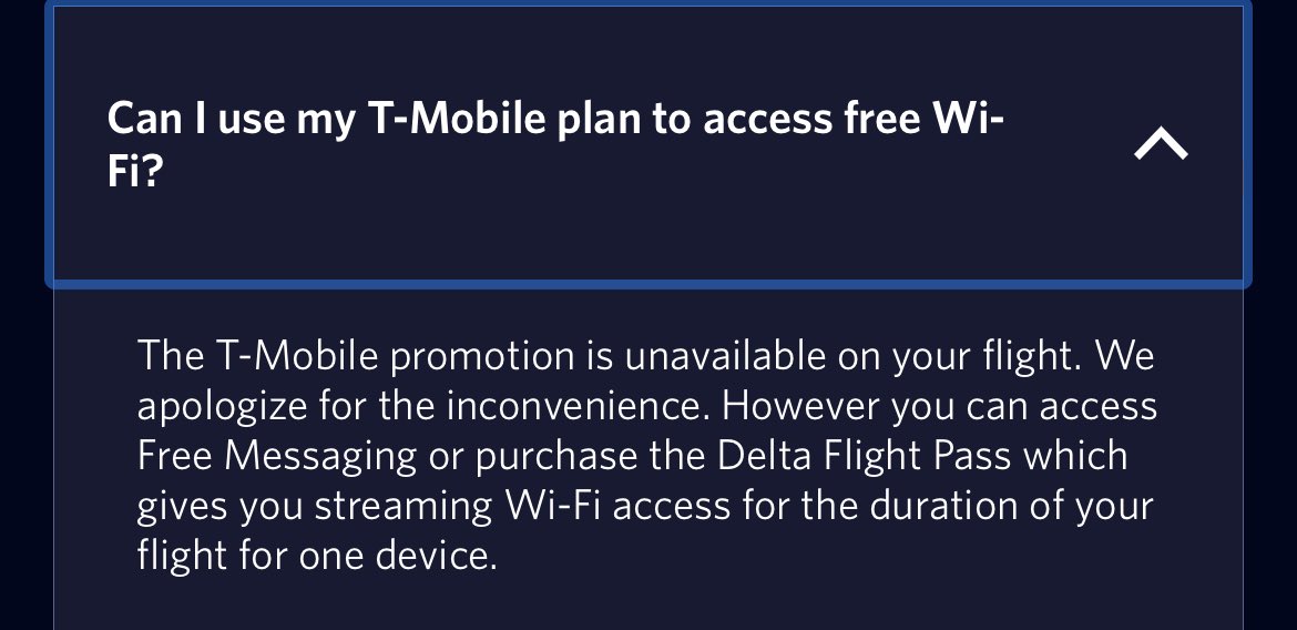 rbetteridge's tweet photo. @Delta @TMobile what is going on here?   Why do we no longer get this as promised? https://t.co/CQOmPALCUv