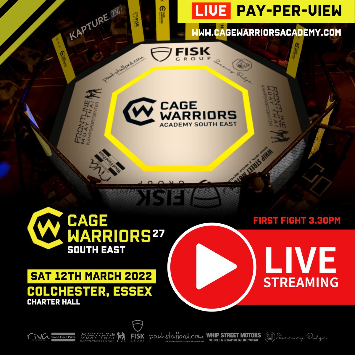 It's almost time for... #CWSE27 If you weren't lucky enough to get a ticket, don't worry! You can still watch live #MMA from 3:30pm on our PPV 👉 wekapture.tv/.../cwse-27-sa…