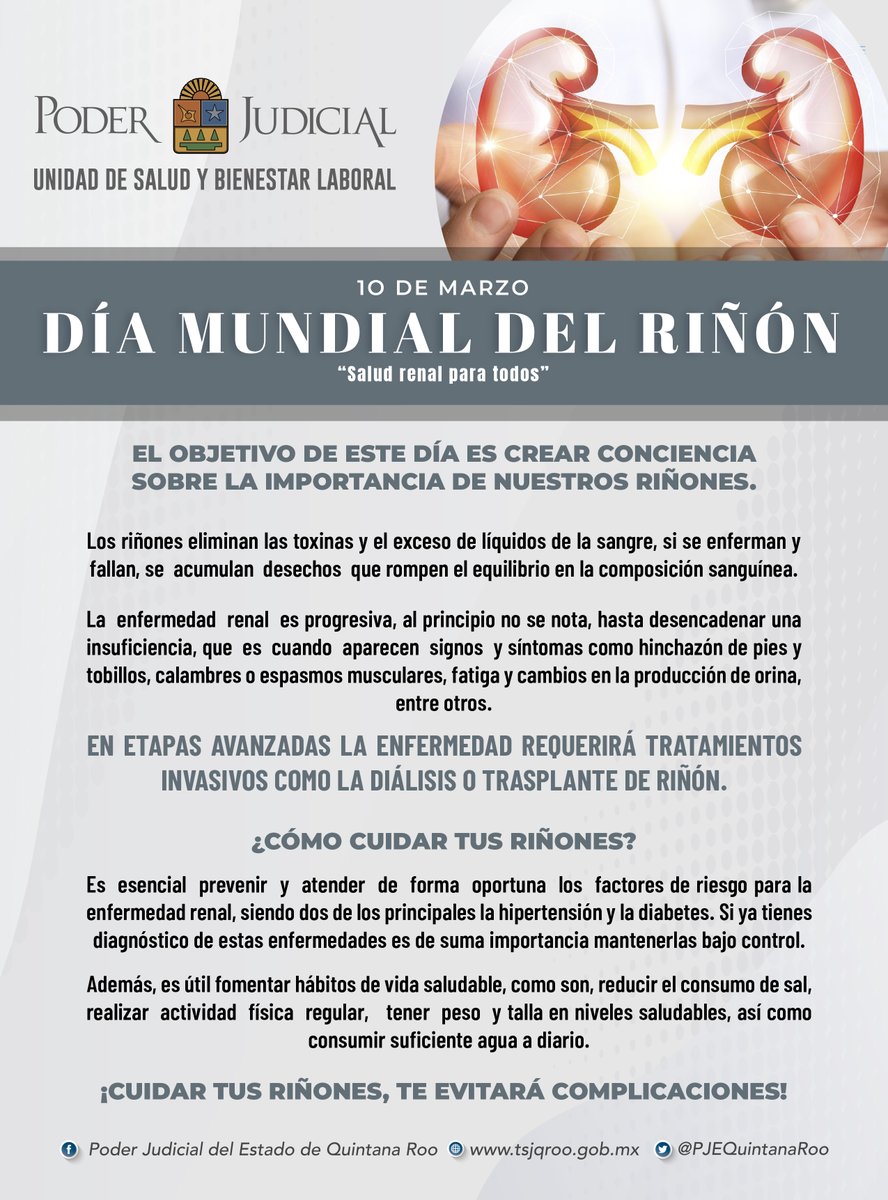 PJEQuintanaRoo's tweet photo. 10 DE MARZO | DÍA MUNDIAL DEL RIÑÓN https://t.co/TLLDMc9pcS