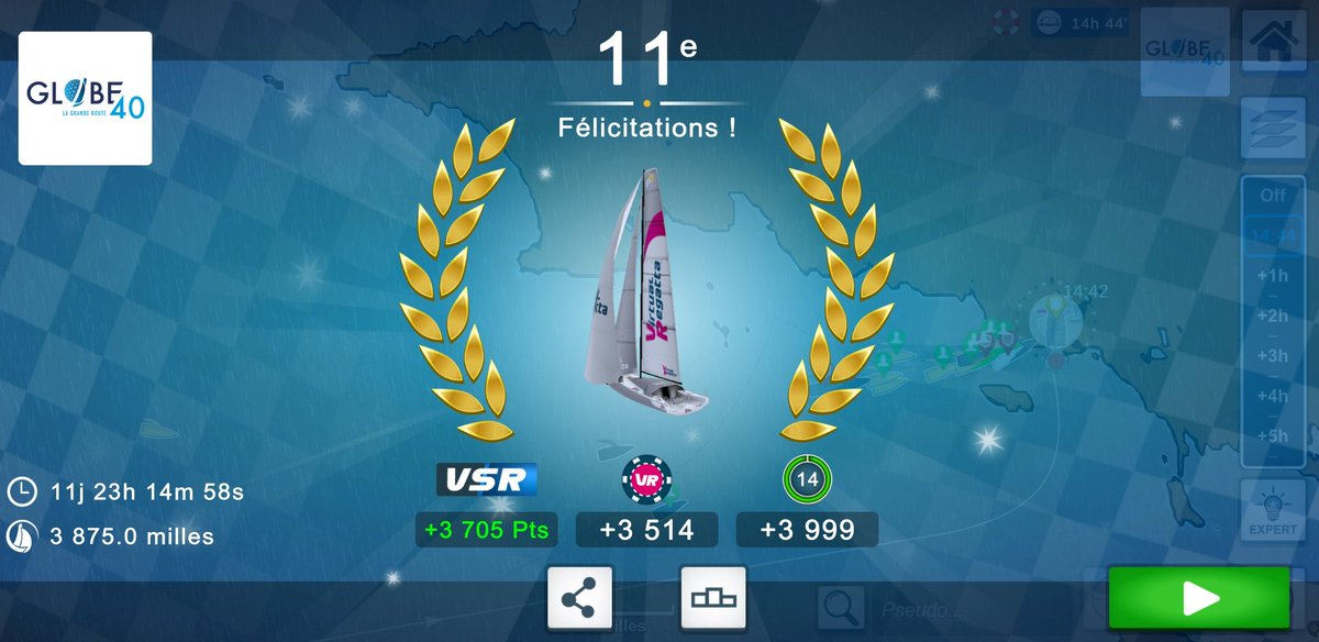 Ma meilleur perf à ce jour sur VR. 
Super content De cette dernière étape du globe 40.
Très belle course de la Team PVe ✌