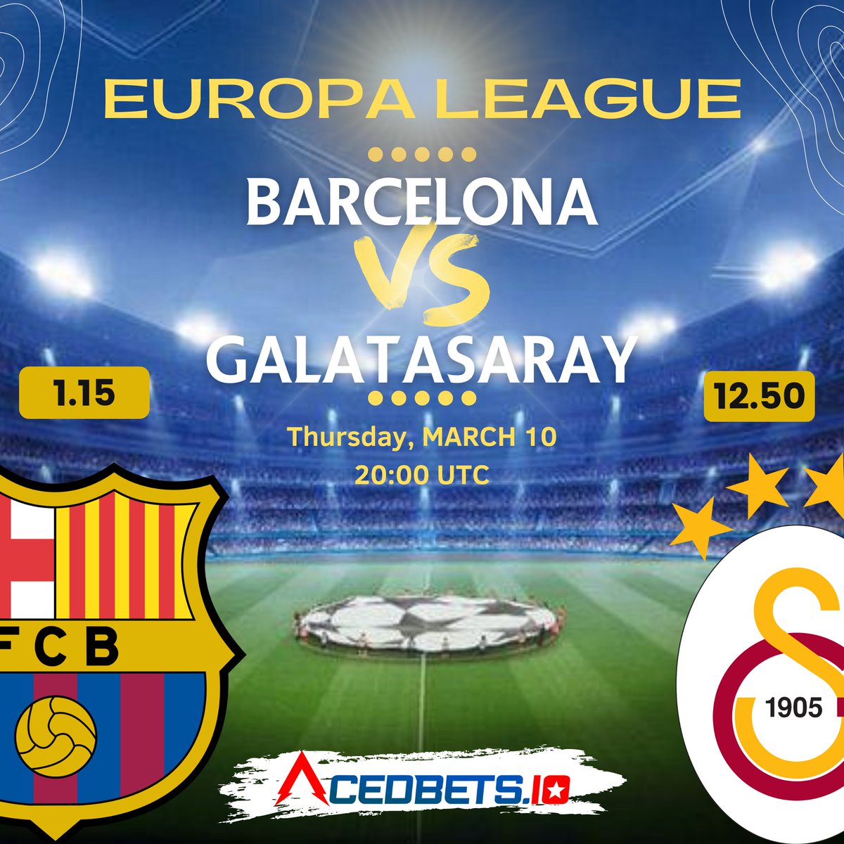 acedbets's tweet photo. Today's match: UEFA Europa League
@FCBarcelona Vs @Galatasaray 
Place your bets:
https://t.co/fDXBJST1t0
@bet365 @EuropaLeague @AceDCoin
#bettingtwitter #bettingtips #cryptogambling #crypto #bet #GamblingTwitter #gambling
$BNB $USDT $ETH $BTC $DOGE
Bet with $ACED
Good luck! https://t.co/qo1hsWI0cg