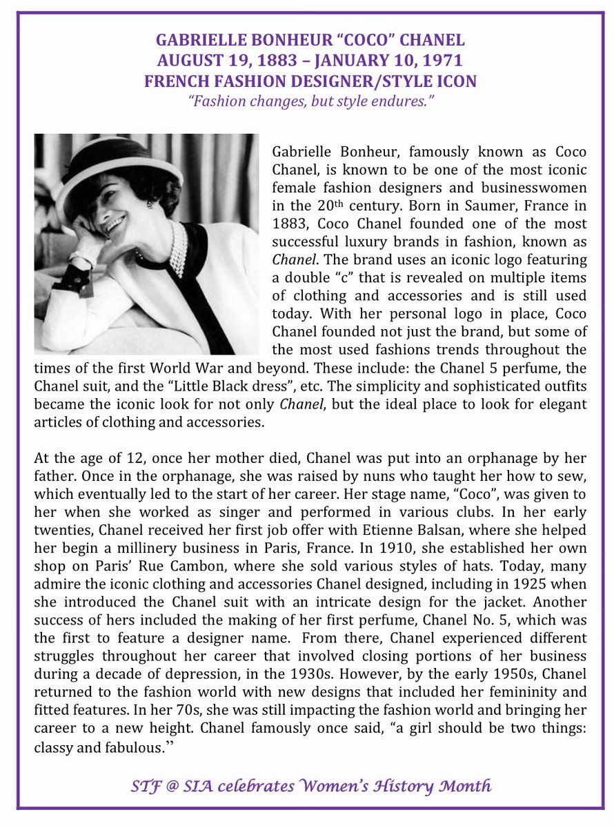 Women’s History Month Profile - Coco Chanel