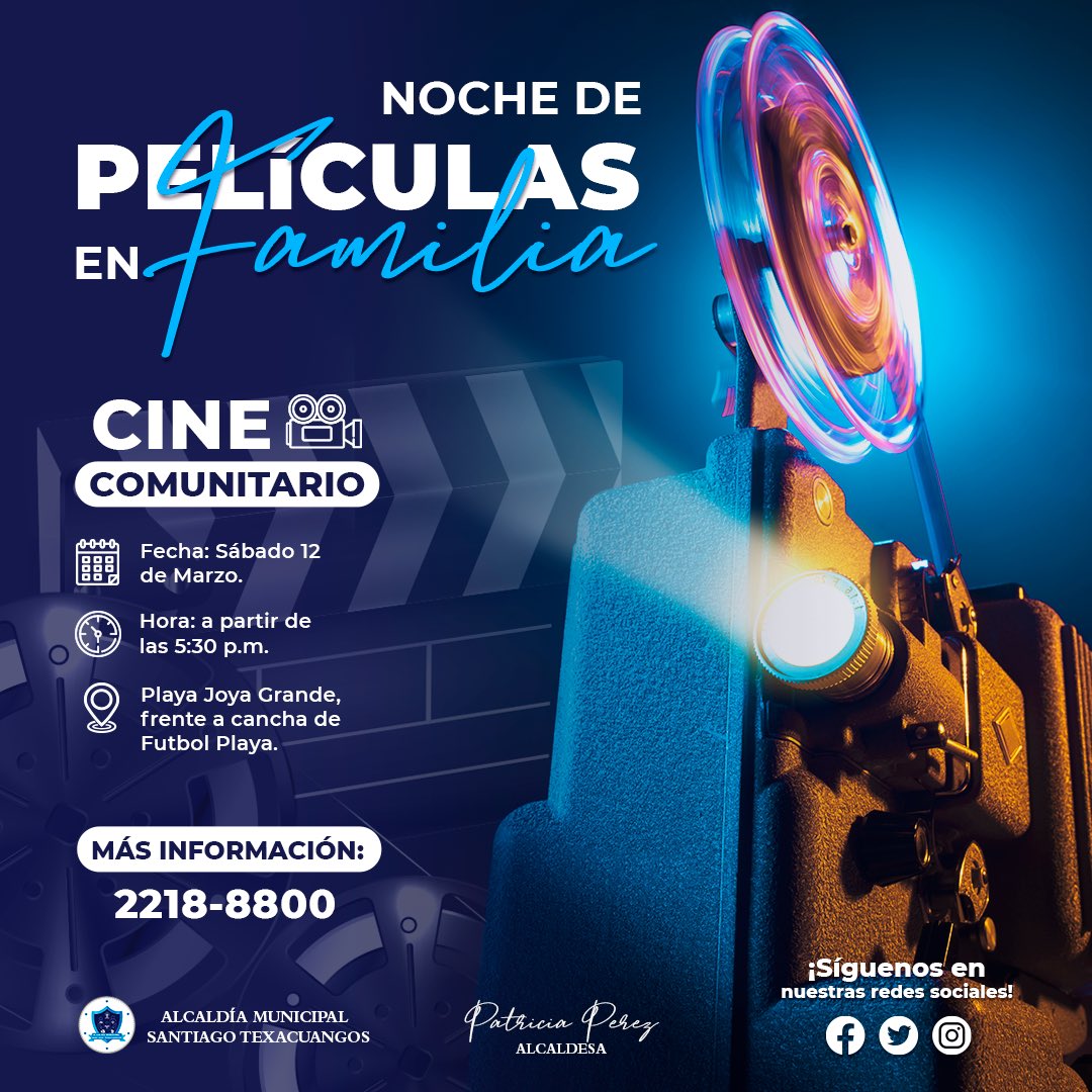 AlcaldiaStx's tweet photo. A peticion de los habitantes de Joya Grande sector La playa .

Te invitamos a una noche de películas en familia!!! 🎥🍿

📍 Lugar: Joya Grande, sector La Playa, frente a cancha de Futbol Playa.
🗓 Fecha: Sábado 12 de Marzo.
⏰ Hora: a partir de las 5:30 p.m. https://t.co/ViQocSqkZB