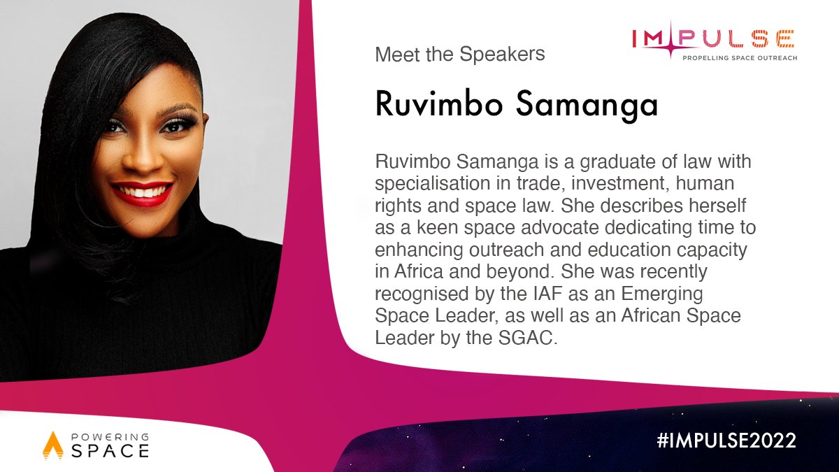 PoweringSpace's tweet photo. Meet our #IMPULSE22 Speakers!
@RueyAstra is an expert on space outreach & education in Africa & has just been recognised as an Emerging Space Leader by the @iafastro. She is part of the Impulse panel "Global Outreach Challenges". #scicomm
Register here πhttps://t.co/kA3FkeX0ib https://t.co/tXOaeNhToh