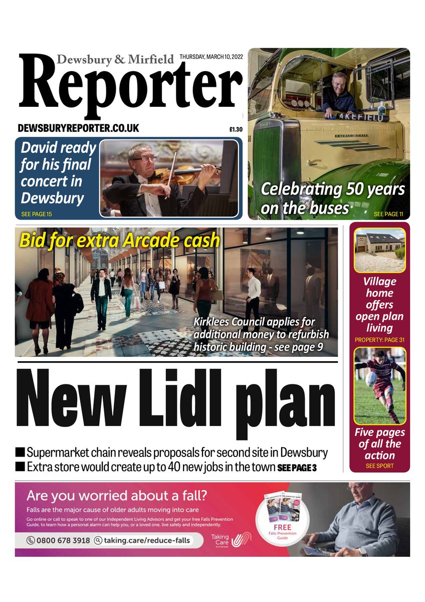 In today's <a href="/DewsReporter/">Dewsbury Reporter</a> - Lidl reveals plans for a second store in #Dewsbury, bid for extra cash for restoration of The Arcade, society celebrates 50 years of bus museum, Europe's longest-serving orchestra leader prepares for farewell concert, plus 5 pages of the latest sport