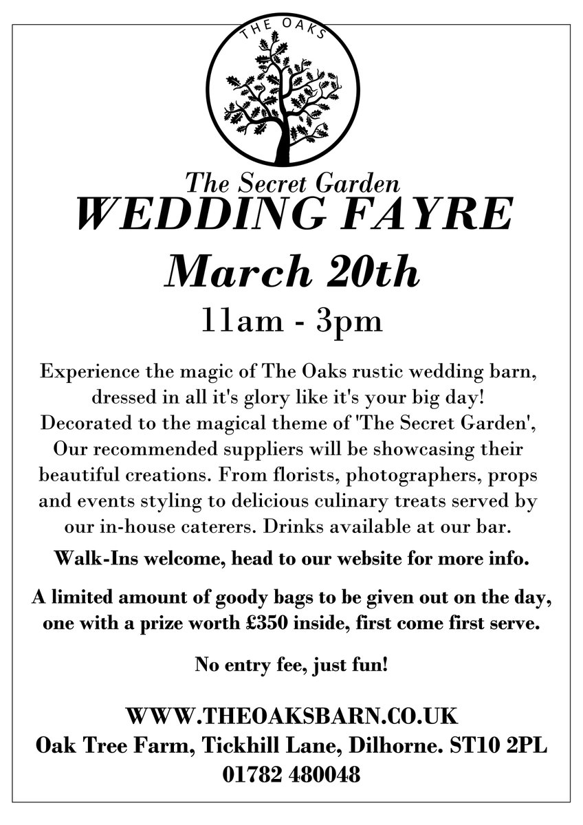 Have you started planning your trip to our countryside barn?! #weddingfayre #weddingplanning #countrysidewedding #rusticweddingbarn #weddingbarn
theoaksbarn.co.uk/secret-garden