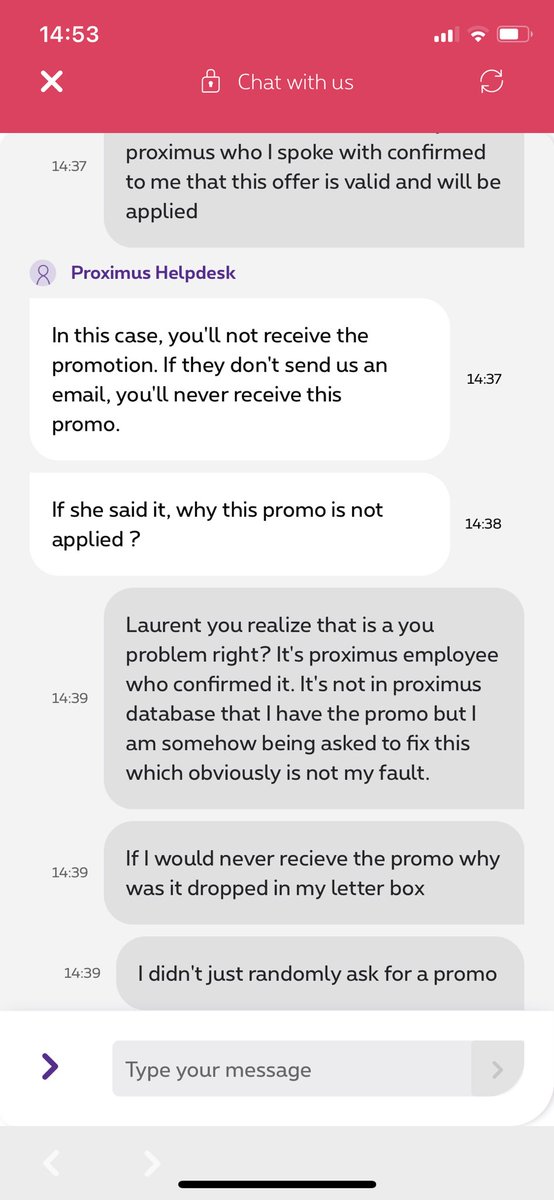 masood_hyd's tweet photo. @proximus how is this normal? I get this &amp; after confirming it with your customer support agent that is free. Post installation I get a bill and now your (rude)customer agent tells me it can not be applied until your partner group doesn't send an email. https://t.co/8RhOWcCOL0