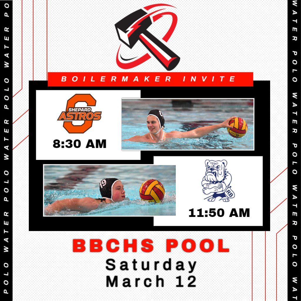 BBCHSAthletics's tweet photo. Good luck this weekend to our Boys Water Polo team! The Boilermaker Invite at BBCHS Pool is this Saturday, March 12th. Their first game is at 8:30 AM against Shepard and their second game against Riverside Brookfield is at 11:50 AM. https://t.co/CwS2vUH1HK
