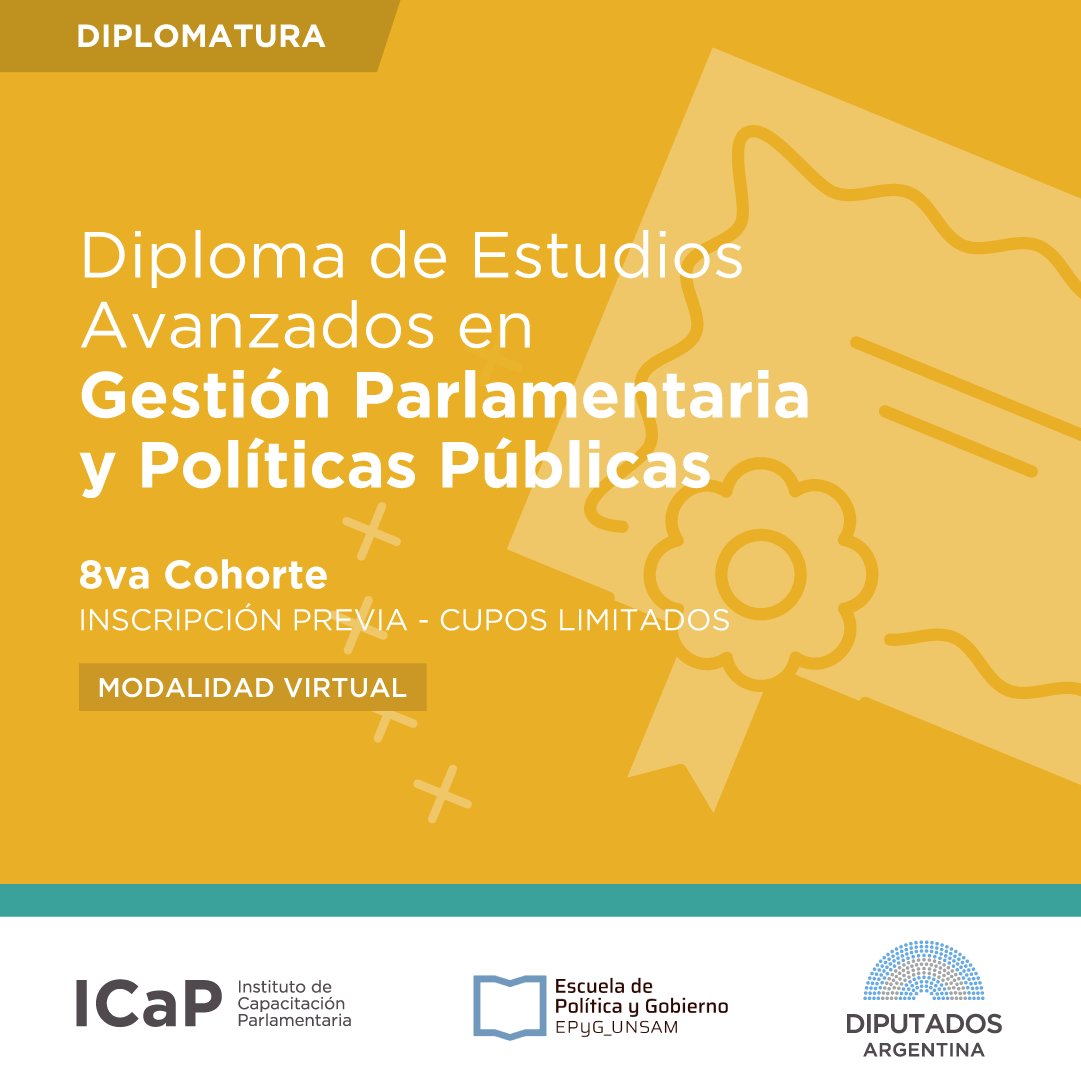 🔔 Abierta la #Inscripción 8va cohorte de la #Diplomatura

Junto con la Escuela de Política y Gobierno de la <a href="/unsamoficial/">Universidad Nacional de San Martín</a>  anunciamos el inicio de las inscripciones 
Para más info hacé click acá 👉 bit.ly/3IZVGeh

❗Tenés tiempo hasta el 15 de Marzo o hasta agotar cupos