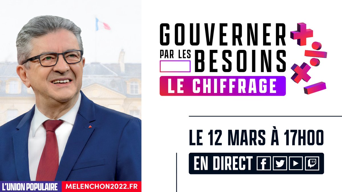 📺 Ce samedi 12 mars, émission de chiffrage 'Gouverner par les besoins' en direct !
 #MelenchonChiffrage

🔗 youtube.com/watch?v=a3T_Fu…

On vous présente la liste de nos nombreux intervenants !

DÉROULEZ ⤵️