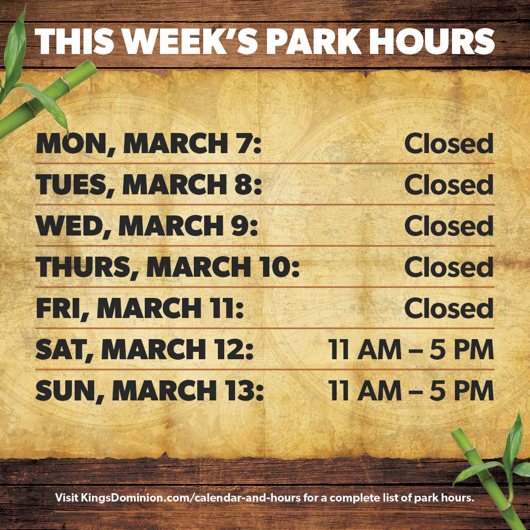 You know it's real when the hours posts come back🤩 Join us for Opening Weekend and be one of the first to experience Jungle X-Pedition🌴 
For a complete list of park hours, visit bit.ly/3KuWI2n