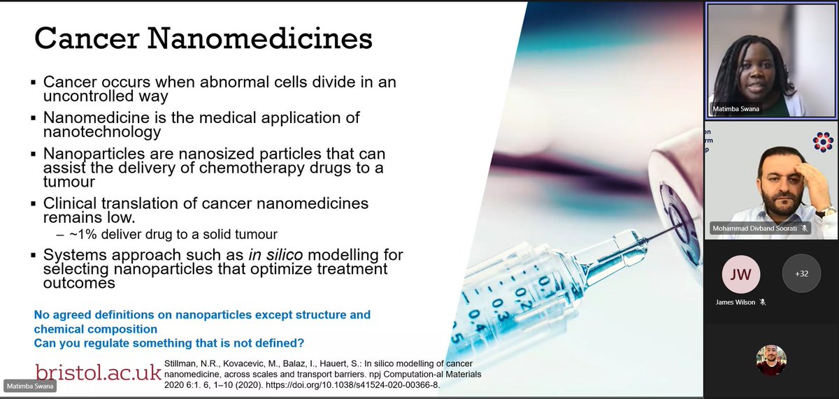 Mo_Naiseh's tweet photo. Informative presentation by  @matimbaswana about Investigating the ethical and regulatory complexity of in-human testing of programmable nanoparticle-based cancer therapies #TASwarm22 
@tas_hub @sabinehauert https://t.co/CHw8wKGOc8