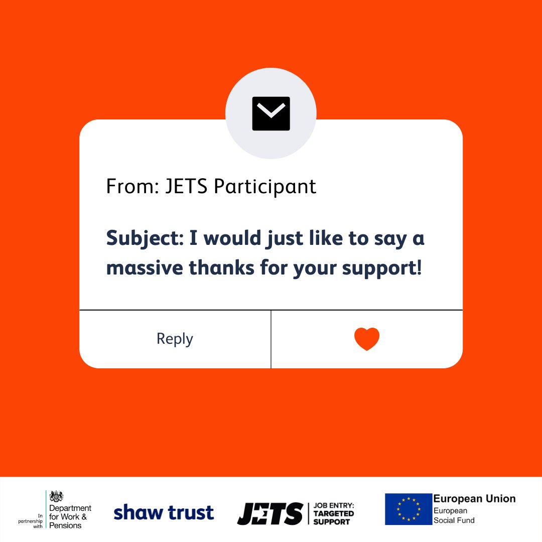 ShawTrust's tweet photo. #FantasticFeedback time, thank you to this participant for giving some lovely feedback about their time on the JETS programme!
Find out more about the JETS programme and how it can help you back into work: https://t.co/suvWaJ4w55 #ShawTrustJobs #JETSBackIntoWork https://t.co/70085zZp08