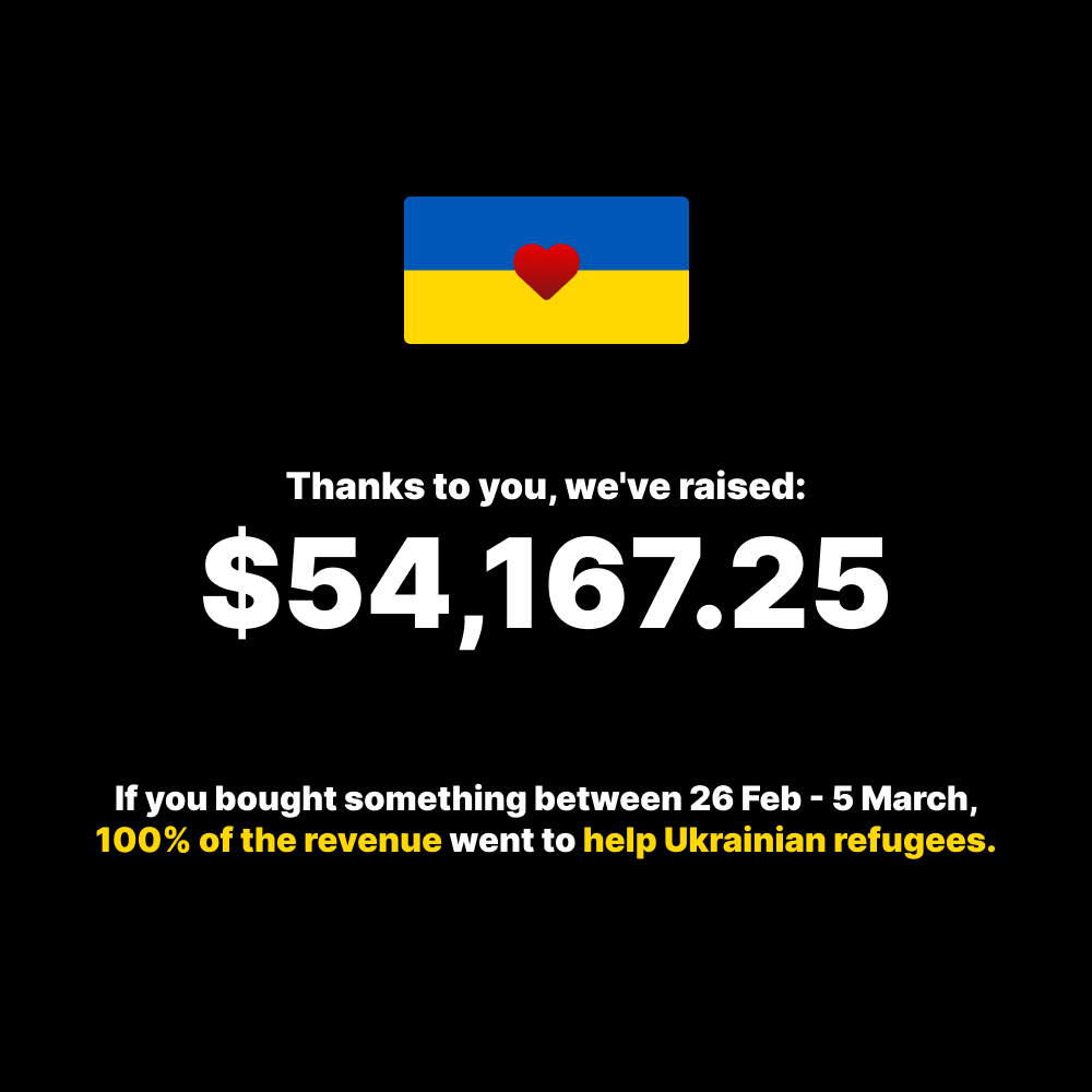 If you've bought something between 26 Feb - 5 March, 100% of our revenue went to help Ukrainian refugees. Thanks to you, we've raised $54,167.25. Thank you very much for your help!

Full details: misterhorse.com/help-ukraine 

#HelpUkraine 🇺🇦❤️