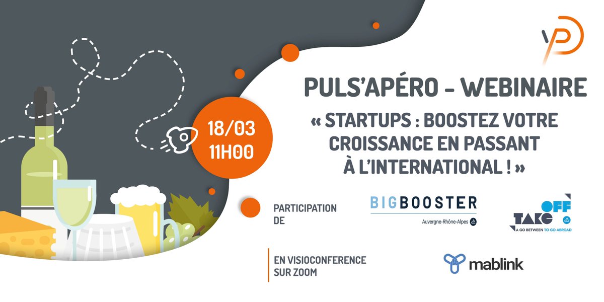Pulsalys's tweet photo. #Event Entrepreneurs, dirigeants, partenaires, inscrivez-vous à notre Puls'Apéro « Startups : boostez votre croissance en passant à l’international ! 🌍 » du vendredi 18 mars à 11h en visio avec @BigBoosterOrg @jbressat #Mablink &amp; @Sophie_Jullian
👉 https://t.co/GRuSKmjWms https://t.co/32TZsjWnNi