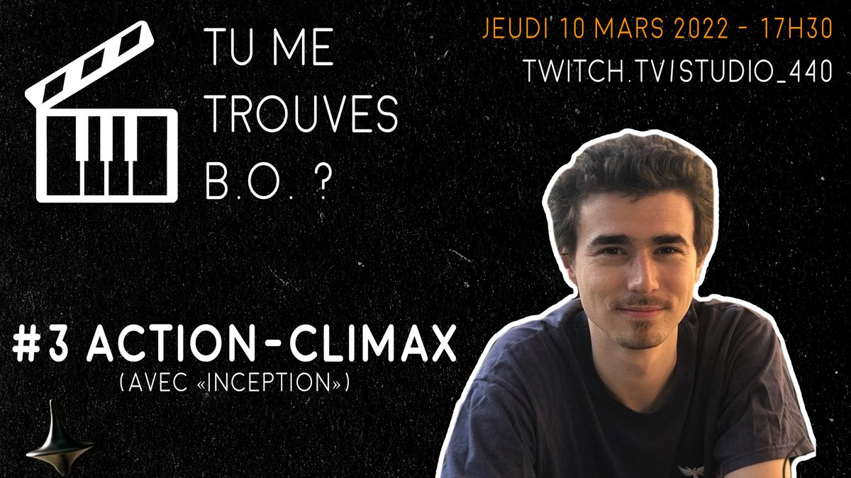studio440_'s tweet photo. Une émission fait son grand retour ce soir : #TuMeTrouvesBO ❗️

Retrouvez Adrien pour une composition en #live de musique à l'image sur une scène du film culte #Inception.

RDV 20h 🎧
➡️ https://t.co/ssaBEMjIkj
➡️ https://t.co/ssaBEMjIkj
➡️ https://t.co/ssaBEMjIkj https://t.co/5Clm4f4c6v